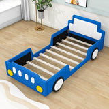 Twin Size Kids PU Leather Upholstered Car Bed for Boys and Girls