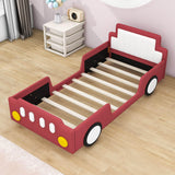 Twin Size Kids PU Leather Upholstered Car Bed for Boys and Girls