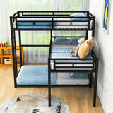 L-Shaped Low Twin Triple Bunk Beds for Kids, Toddler- [Metal, Floor]