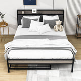 Smart Modern Queen Size Metal Platform Bed Frame with Twin Trundle