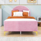 Velvet Upholstered Twin Bed Frame with Headboard for Kids, Adults