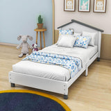 Twin Wood Girls Platform Bed with House-Shaped Headboard