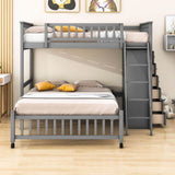 Wooden L-Shaped Twin Over Full Adult Bunk Beds with Storage - [Drawers]