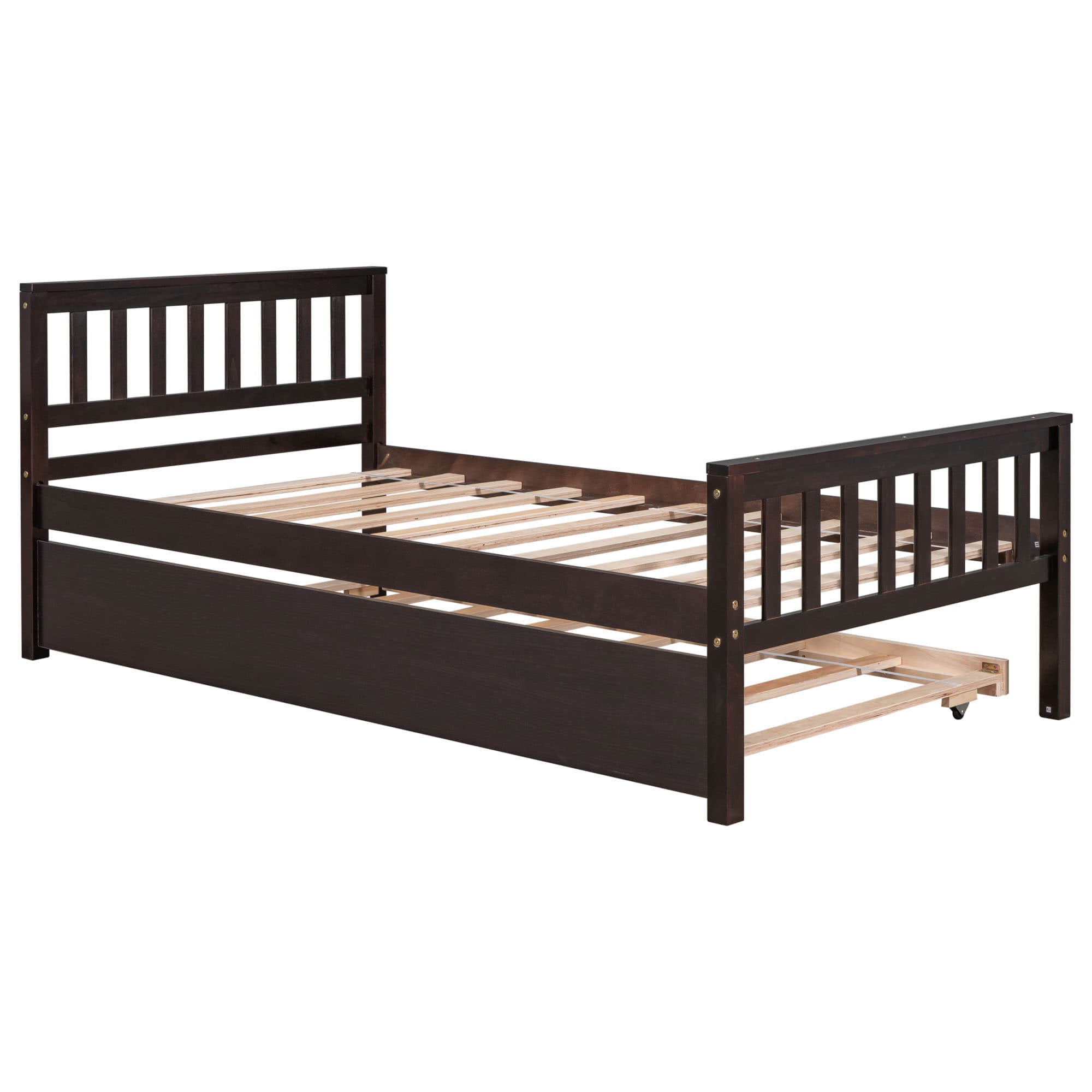 Twin Platform Bed Frame with Twin Trundle and Headboard - [Wooden, Footboard]