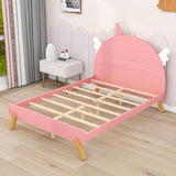 Wooden Cool Full Size Platform Bed with Unicorn Headboard for Girls, Kids