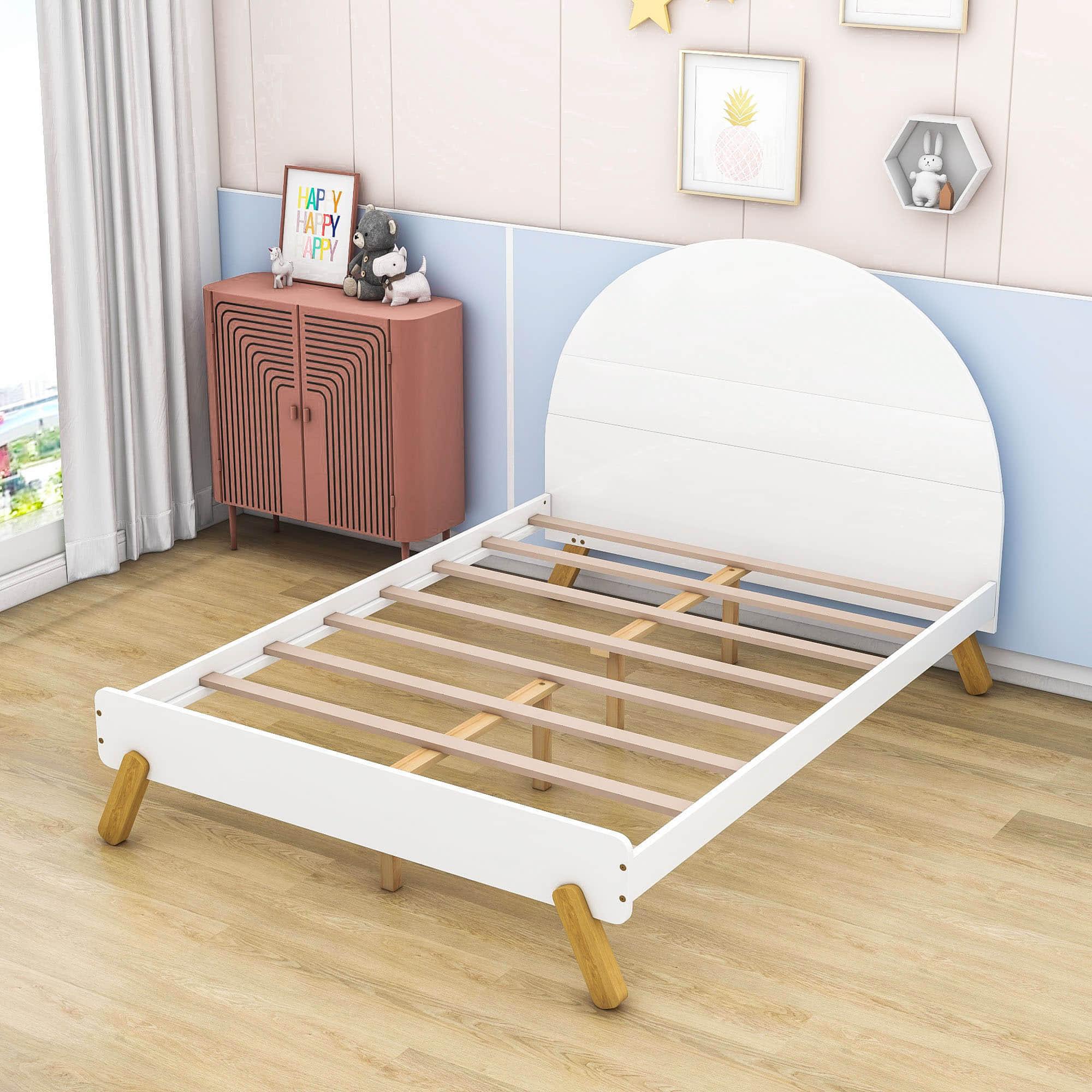 Wooden Cool Full Size Platform Bed with Unicorn Headboard for Girls, Kids