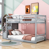 Low Twin Over Twin Toddler Bunk Beds with Stairs - [Floor]