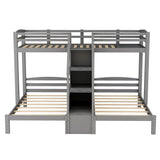 Wood Twin over Twin & Twin Triple Bunk Bed for Kids with Stairs and Storage