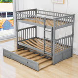 Twin Over Twin Convertible Bunk Bed with Twin Trundle - [Wooden]