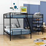 Twin Over Full Loft Triple Bunk Beds with Storage Shelves - [Metal, L-Shaped]