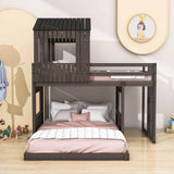 Fun Wooden L-Shaped Twin Over Full House Bunk Beds for Kids - [Low to Floor]