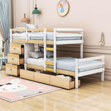 Low Twin Over Twin Bunk Beds for Kids with Storage Drawers and Dresser