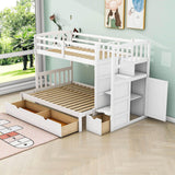 Twin Over Twin/Full Convertible Bunk Beds with Stairs and Storage - [Drawers, Shelves, Cabinet]