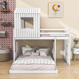 Fun Wooden L-Shaped Twin Over Full House Bunk Beds for Kids - [Low to Floor]