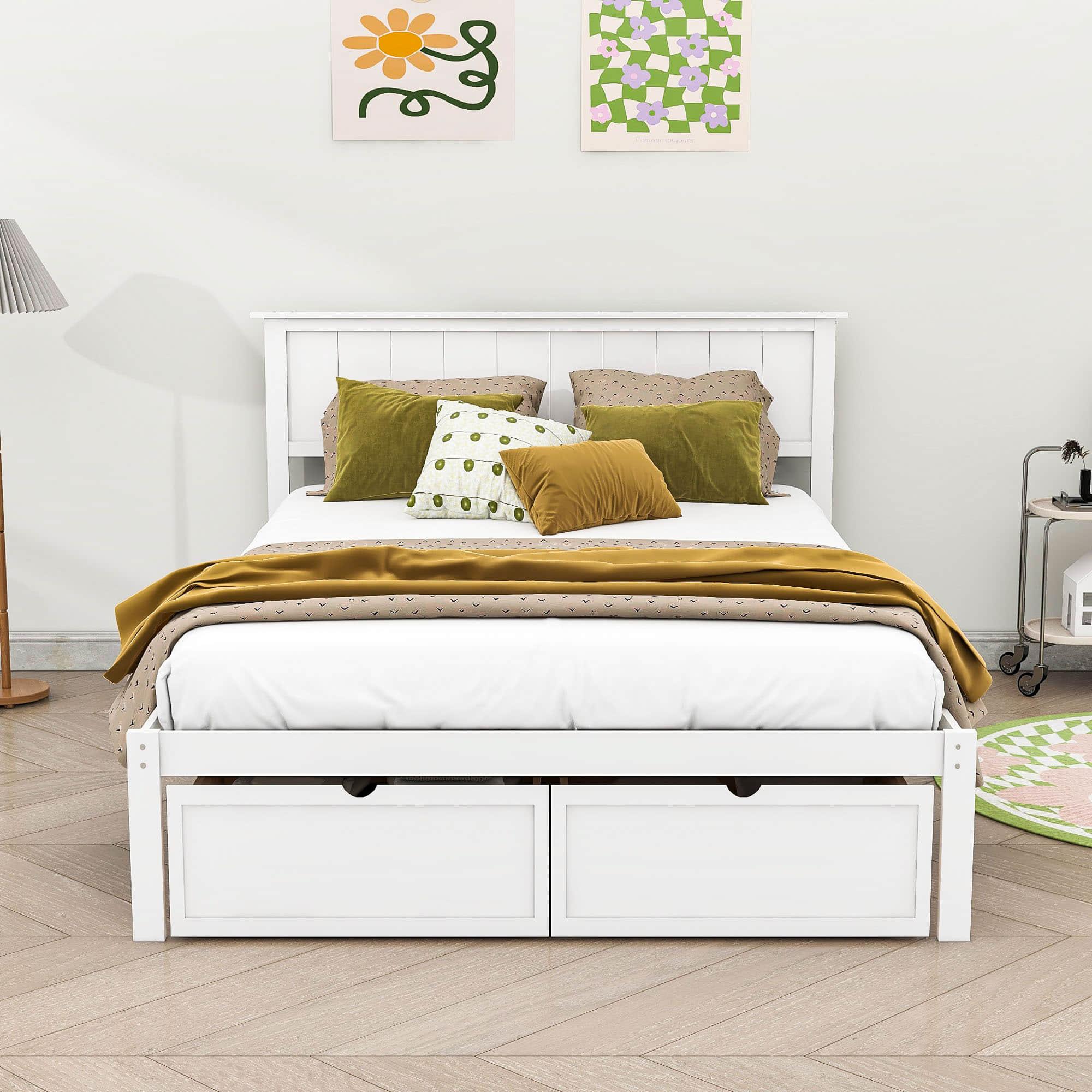 Full Size Platform Bed Frame with Under bed Storage - [Wooden, Drawers]