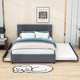 Upholstered Platform Queen Size Bed Frame with Storage and Twin XL Trundle - [Drawers, Headboard]