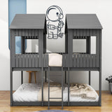 Wooden Full Over Full House Bunk Beds for Kids Toddler - Low, Floor