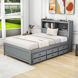 Full Platform Bed Frame with Twin Trundle and Storage Headboard, USB