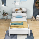 Low Twin Kids Platform Bed Frame with Rails and Storage Headboard