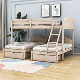 Upholstered Full Over Twin & Twin Triple Bunk Bed with Storage - [Drawers, L-Shaped]