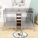 Twin Over Twin & Twin Triple Bunk Beds with Stairs and Storage - [Metal, Shelves]