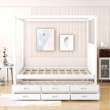 Queen Size Captain's Canopy Bed with Twin Trundle Bed and Storage - [Wooden, Drawers]