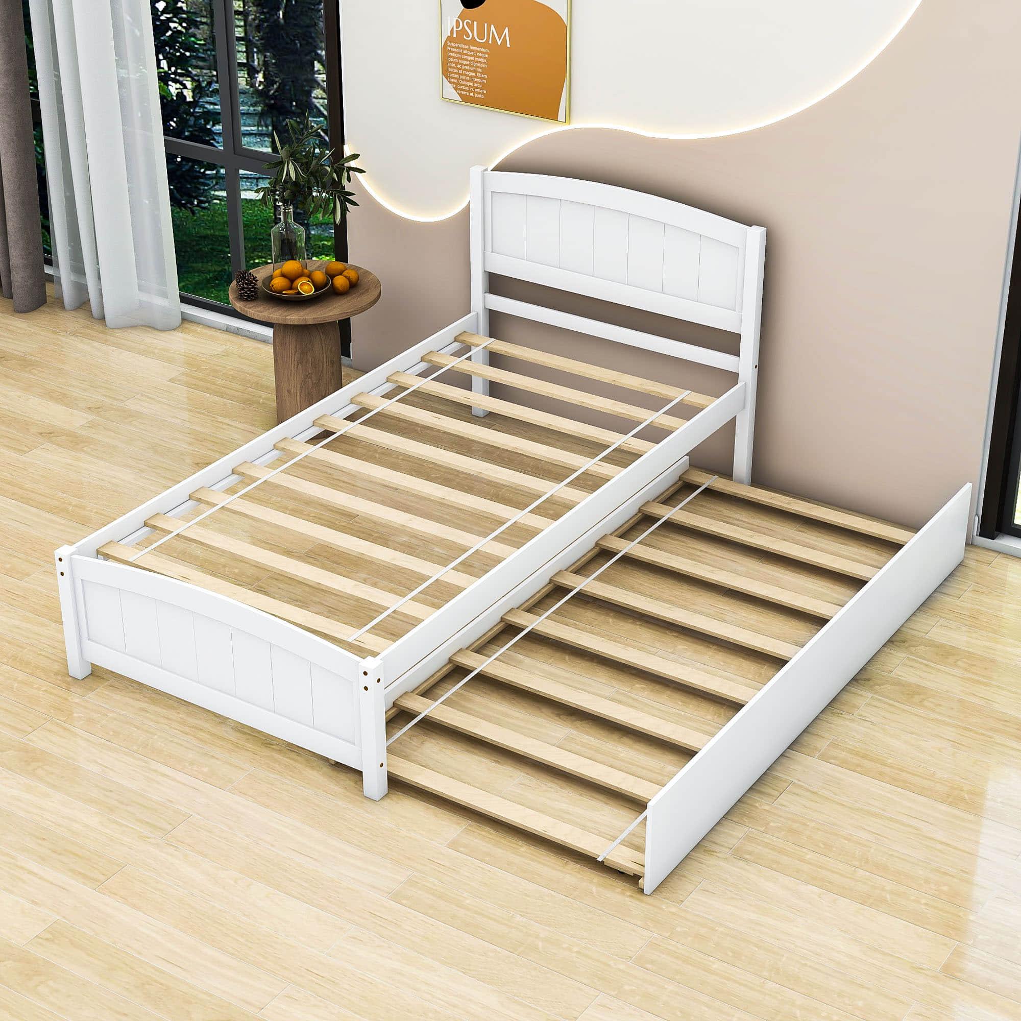 Twin Platform Bed Frame with Twin Trundle and Headboard