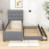 Twin Linen Upholstered Platform Bed Frame with Storage and Trundle