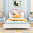 Kids Twin Platform Bed with House-Shaped Headboard and LED Lights