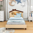 Kids Twin Platform Bed with House-Shaped Headboard and LED Lights