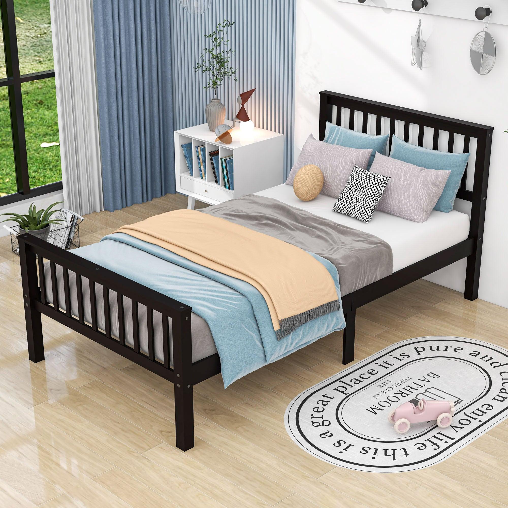 Twin Size Kids Platform Bed Frame with Headboard - [Mattress Foundation]