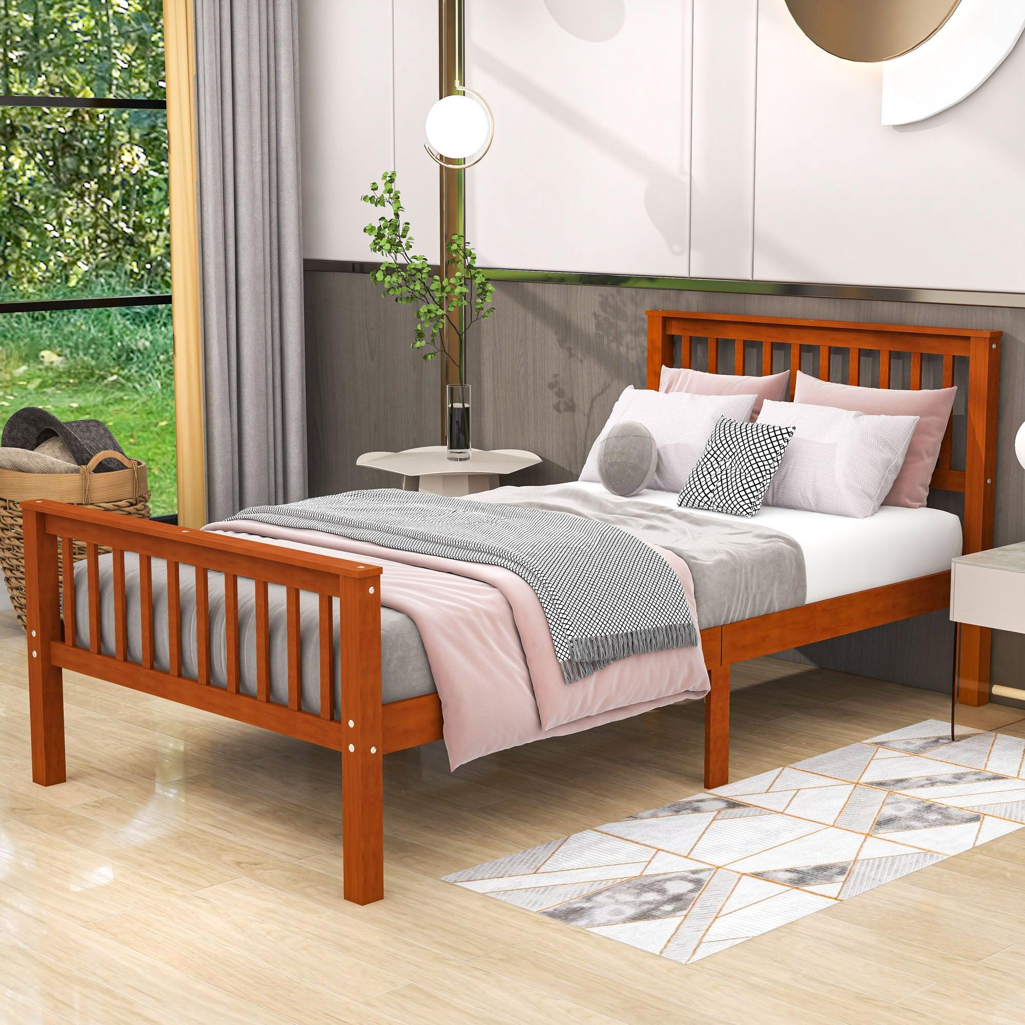 Twin Size Kids Platform Bed Frame with Headboard - [Mattress Foundation]