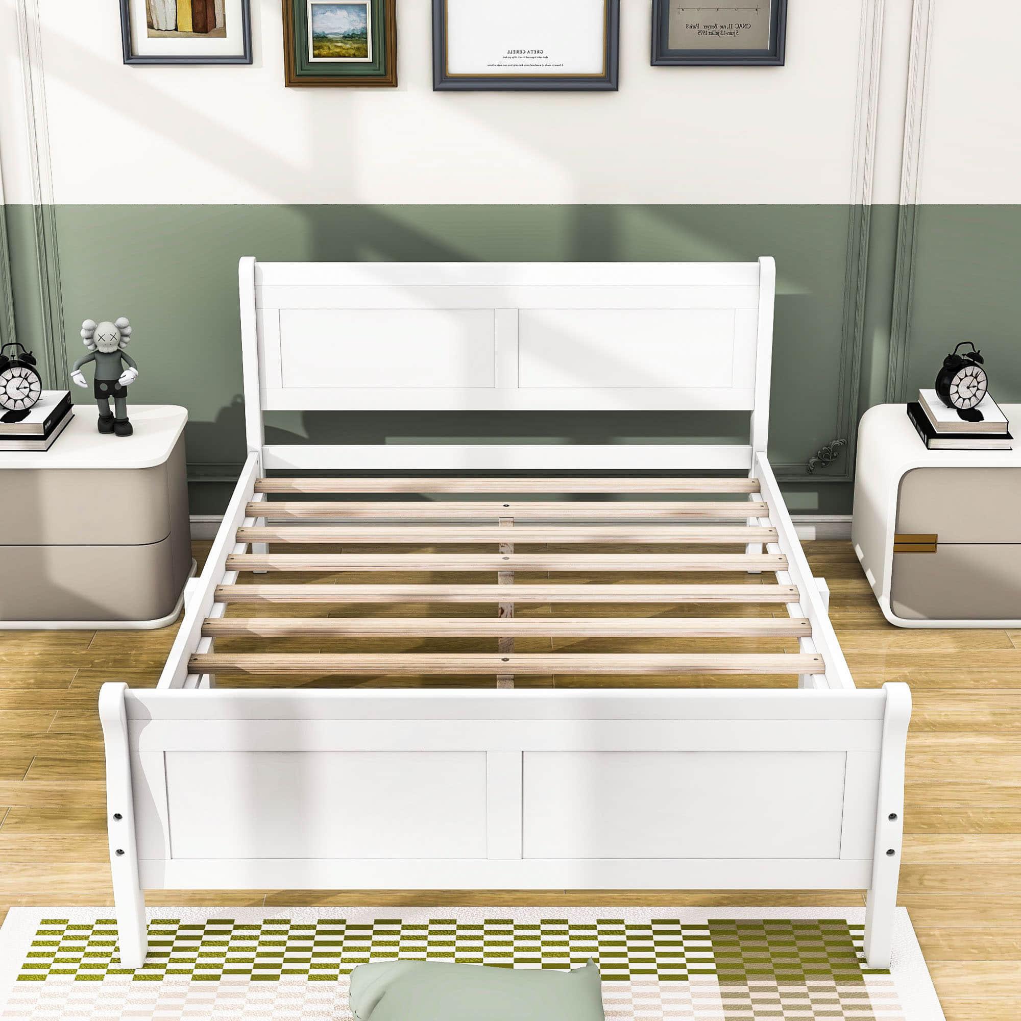 Wooden Full Size Platform Bed with Headboard - [Sleigh]