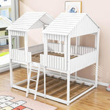 Wooden Full Over Full House Bunk Beds for Kids Toddler - Low, Floor