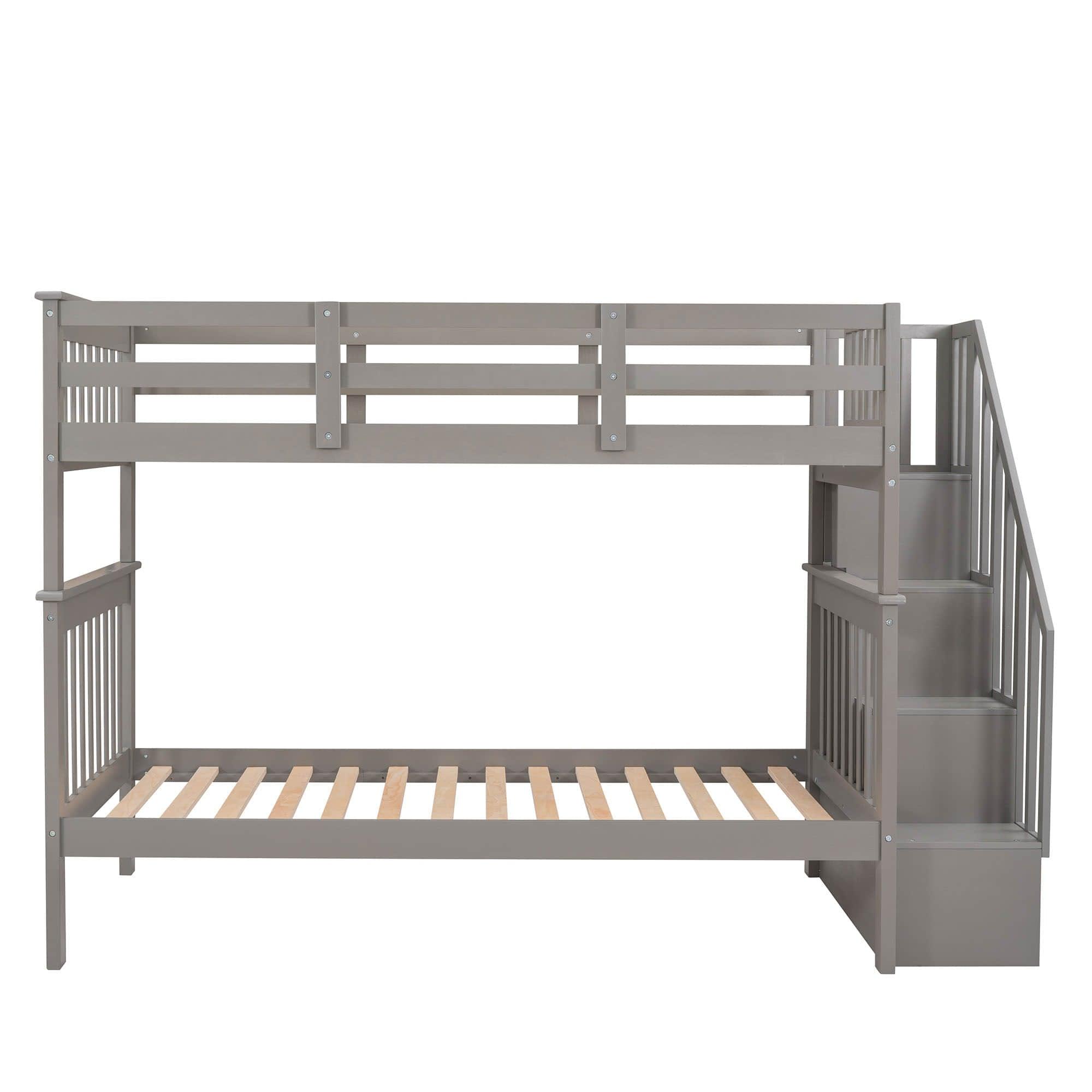 Twin Over Twin Bunk Beds with Stairs and Storage for Kids - [Wood, Convertible]