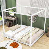 Modern Wood King Size Canopy Floor Bed Frame for Adults