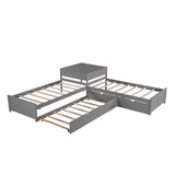 Twin Size L-Shaped Low Platform Corner Bed with Storage and Trundle - [Drawers, Desk]