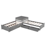 Twin Size L-Shaped Low Platform Corner Bed with Storage and Trundle - [Drawers, Desk]