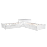 Twin Size L-Shaped Low Platform Corner Bed with Storage and Trundle - [Drawers, Desk]