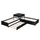 Twin Size L-Shaped Low Platform Corner Bed with Storage and Trundle - [Drawers, Desk]