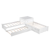 Twin Size L-Shaped Low Platform Corner Bed with Storage and Trundle - [Drawers, Desk]