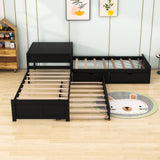 Twin Size L-Shaped Low Platform Corner Bed with Storage and Trundle - [Drawers, Desk]