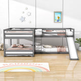 Corner Full and Twin Quad Bunk Beds with Slide - [Wooden, Convertible, L-Shaped]