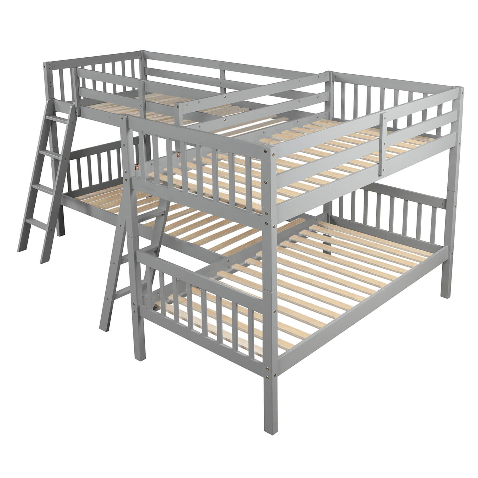 Convertible L-Shaped Quad Twin Bunk Beds for 4 Kids - [Wooden]