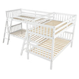 Convertible L-Shaped Quad Twin Bunk Beds for 4 Kids - [Wooden]