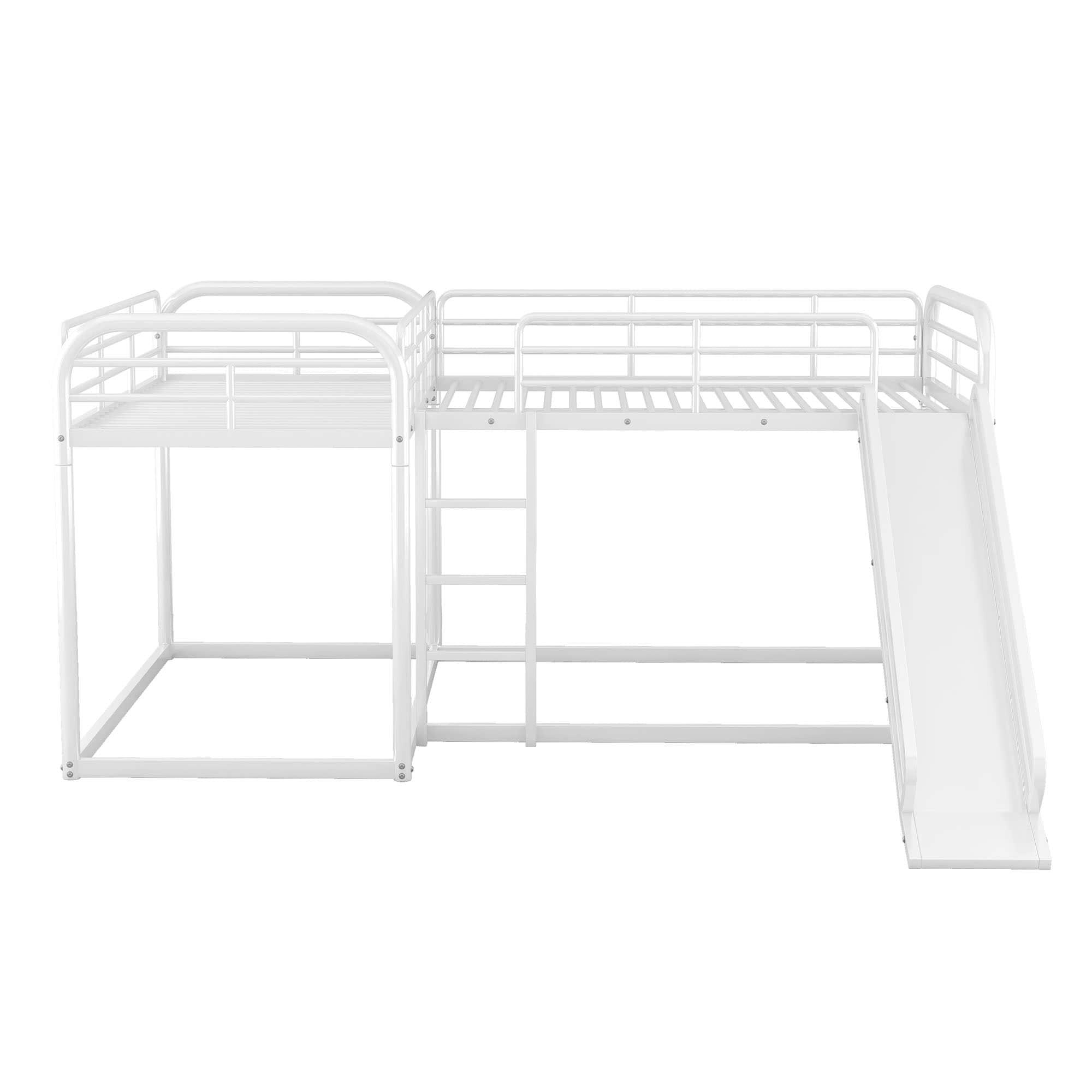 Metal Full & Twin Quad Bunk Beds with Slide for Kids, Toddler - [L-Shaped]