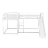 Metal Full & Twin Quad Bunk Beds with Slide for Kids, Toddler - [L-Shaped]