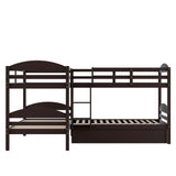 Twin Corner Quad Bunk Beds with Trundle for Kids - [Wooden, L-Shaped]