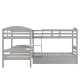 Twin Corner Quad Bunk Beds with Trundle for Kids - [Wooden, L-Shaped]