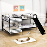 Twin Corner Quad Bunk Beds with Slide for Kids - [Metal, L-Shaped]